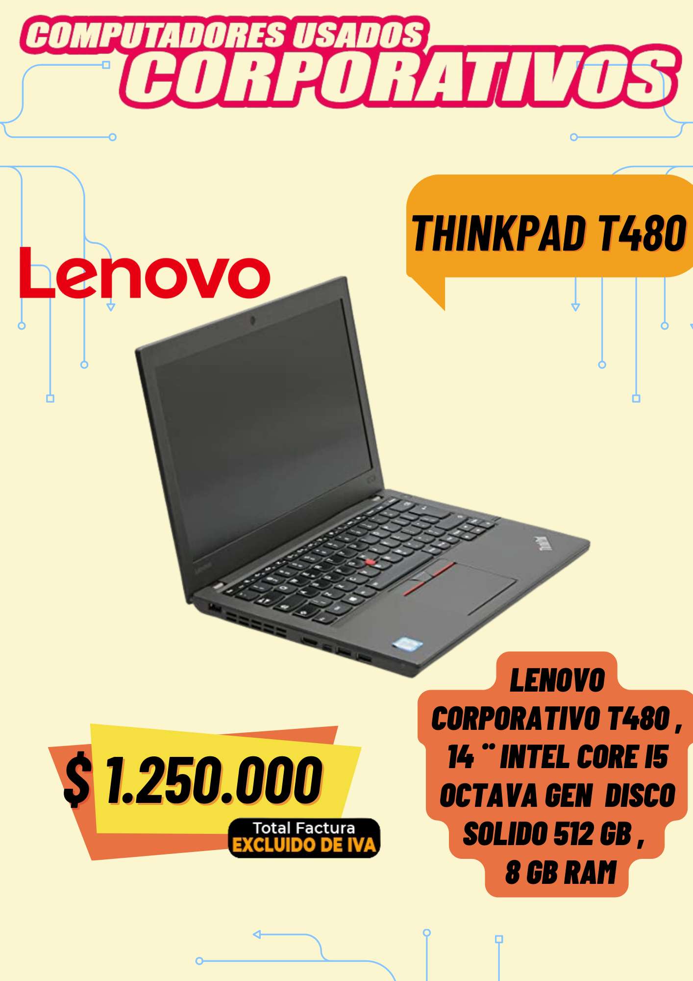Lenovo Tinkpad T480 octava generación